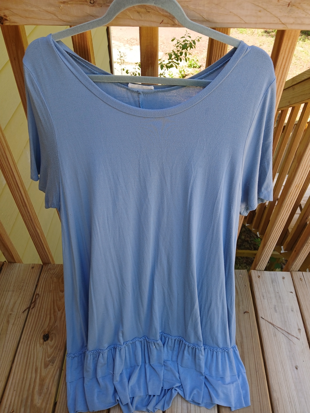 Women's Light Blue Ruffle-Hem Tunic Top